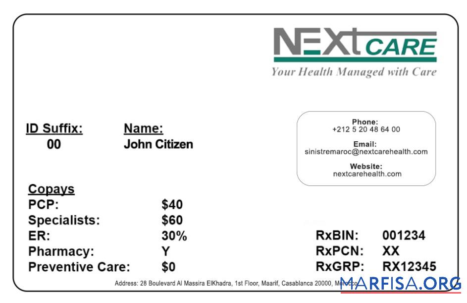Downloadable Morocco health insurance card example